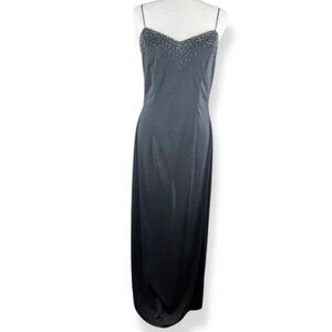 DJ Nights Laura Ryner Y2K Long Black Spaghetti Strap Beaded Prom Dress Gown -LNC
